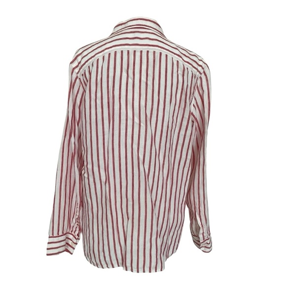 Lauren Ralph Lauren Striped 100% Linen Button Up Shirt Women’s Size XL White Red - Picture 4 of 7